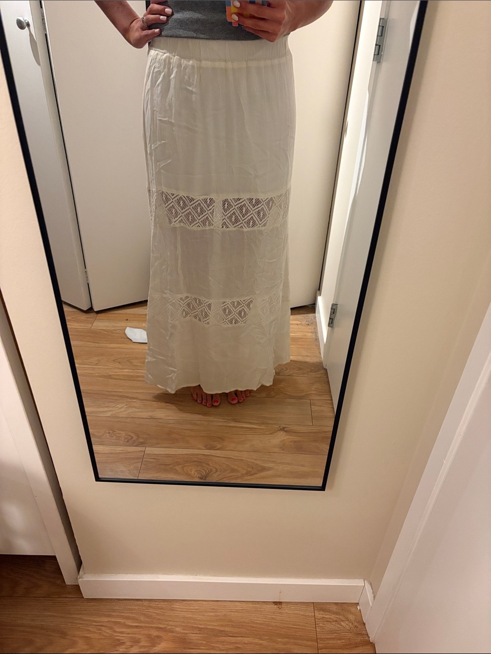 White Lace Panel Maxi Skirt